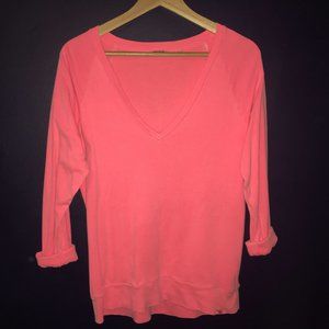 TNA Rolled Sleeve Deep V Neck Loose Sweatshirt